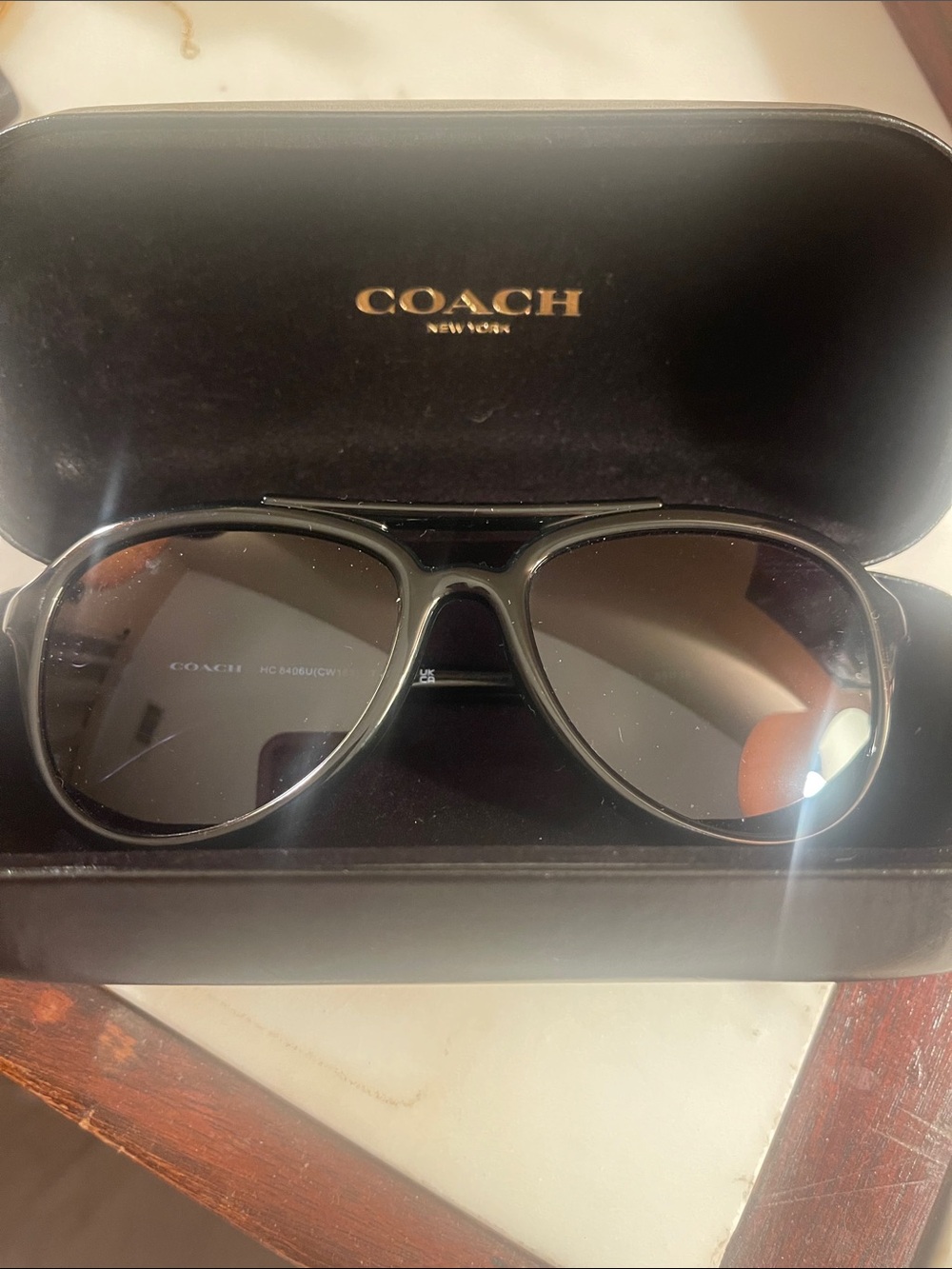 Coach Black Aviator-Style Sunglasses with Case